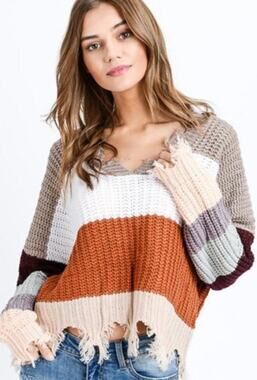 Miracle Sweater Distressed Multi Color Blocked Sweater M/L NWT